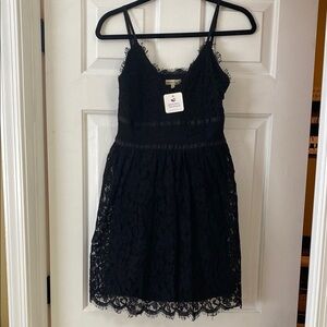 Main Strip Black Babydoll Dress Spaghetti Strap Sleeveless